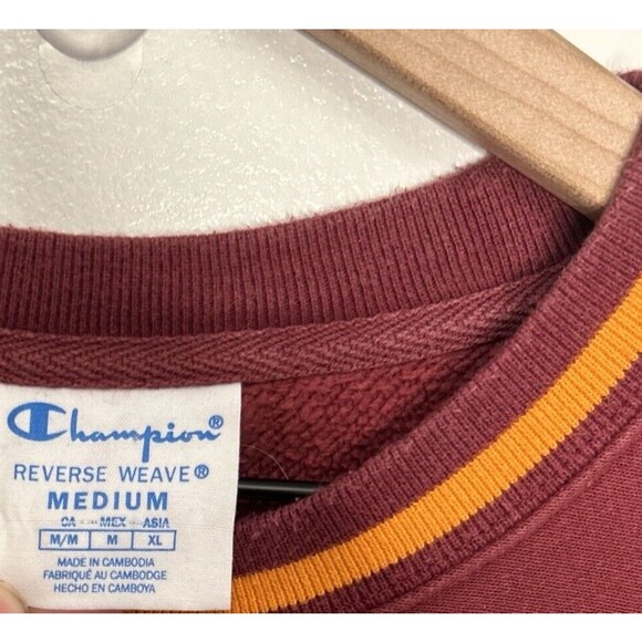 Champion Premium Reverse Weave Crew Medium Chenille C Applique Loose Maroon - Picture 4 of 6